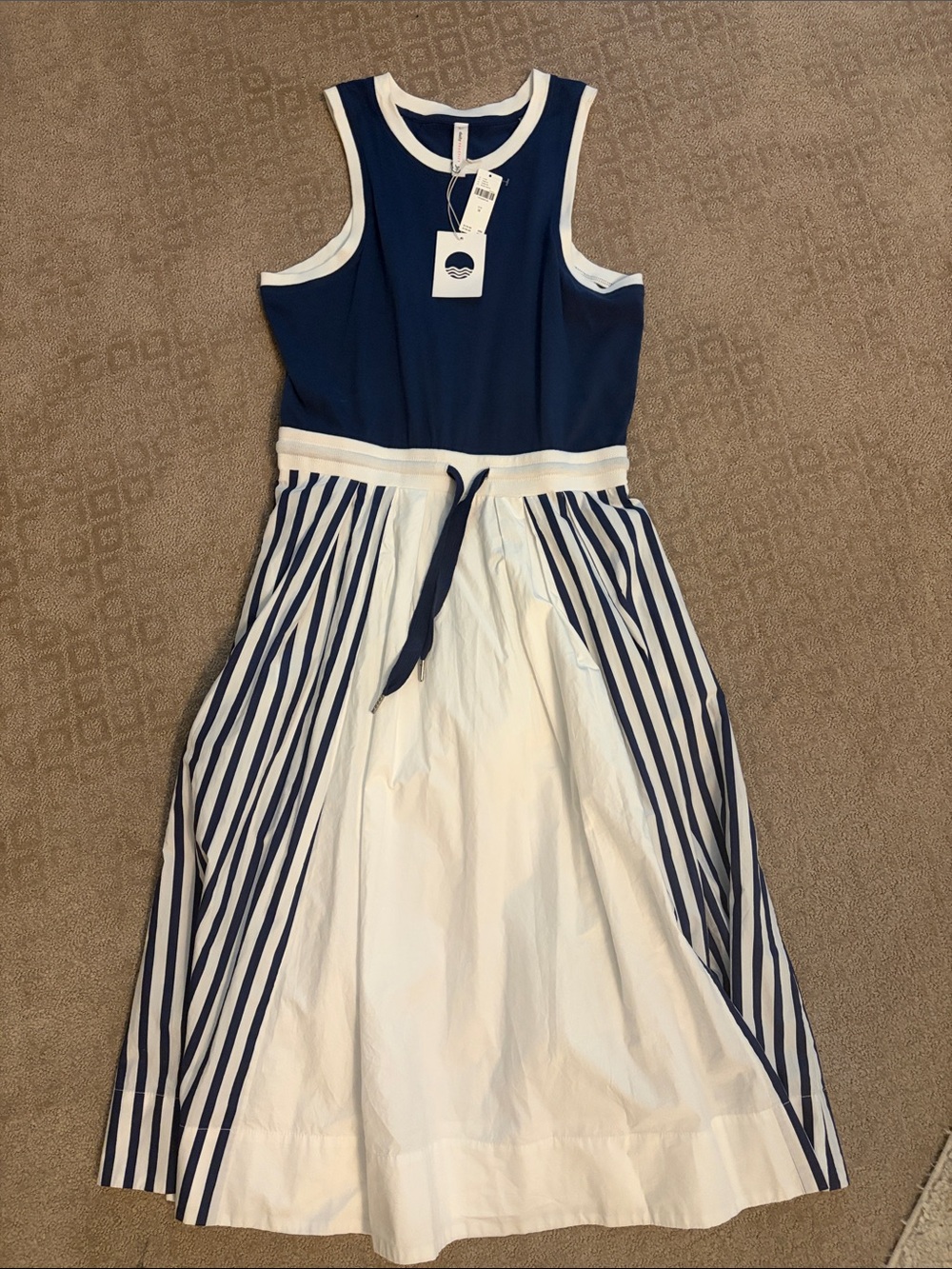 Anthropologie Daily Practice Navy and White Striped Sleeveless Dress